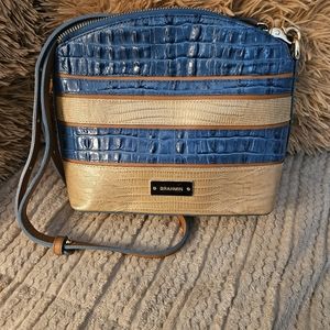 Brahmin | NWOT Mini Duxbury Shoulder Bag in Surf Vineyard Blue & Tan Leather